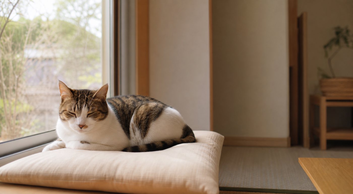 窓辺でくつろぐ猫