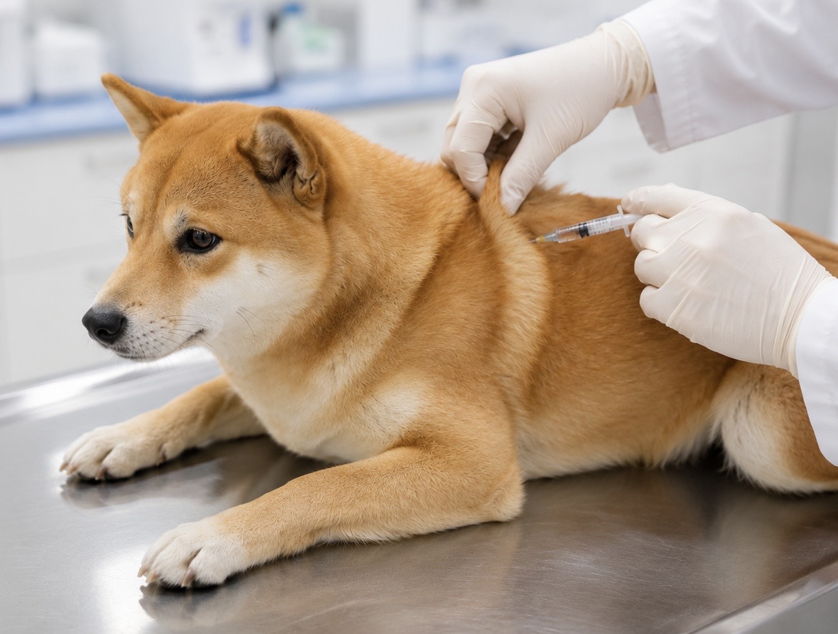 犬がワクチン接種を受けている様子